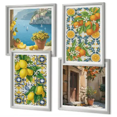 Wanddeko-Set mit Zitronen, Blumen und Orangen im Italien-Design