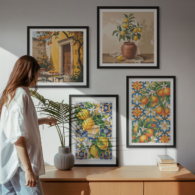 Polyptychon mit rahmen Zitronenorange Blütenmuster