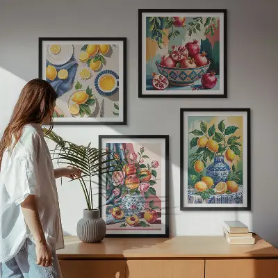 Blumen und Früchte in Vasen als gerahmtes mehrteiliges Wandbild