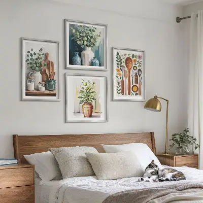Wanddeko-Set mit Motiven von Küchenaccessoires auf pflanzlicher Basis