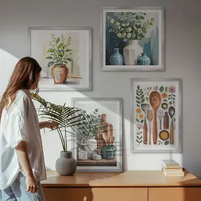 Wanddeko-Set mit Motiven von Küchenaccessoires auf pflanzlicher Basis