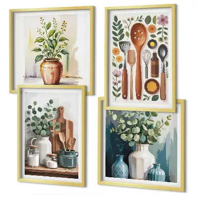 Wanddeko-Set mit Motiven von Küchenaccessoires auf pflanzlicher Basis