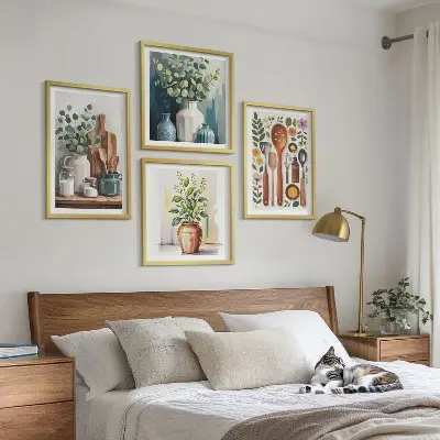Wanddeko-Set mit Motiven von Küchenaccessoires auf pflanzlicher Basis