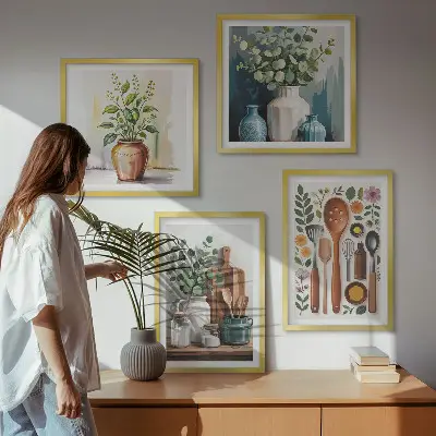 Wanddeko-Set mit Motiven von Küchenaccessoires auf pflanzlicher Basis