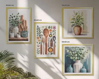 Wanddeko-Set mit Motiven von Küchenaccessoires auf pflanzlicher Basis
