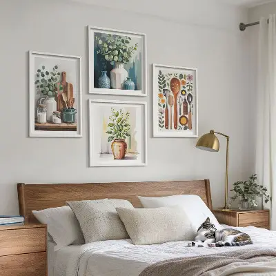 Wanddeko-Set mit Motiven von Küchenaccessoires auf pflanzlicher Basis