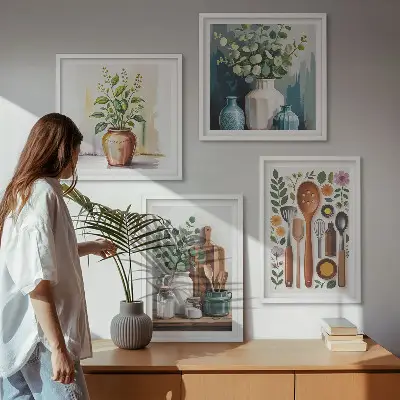 Wanddeko-Set mit Motiven von Küchenaccessoires auf pflanzlicher Basis