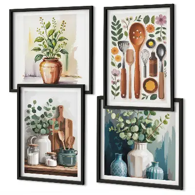 Wanddeko-Set mit Motiven von Küchenaccessoires auf pflanzlicher Basis