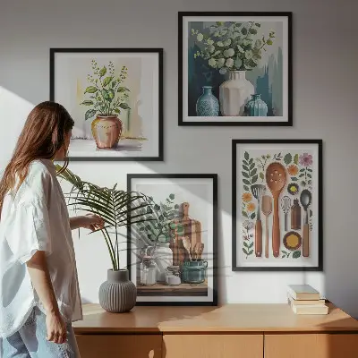 Wanddeko-Set mit Motiven von Küchenaccessoires auf pflanzlicher Basis
