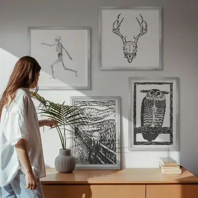 Polyptychon mit Rahmen Motiv Inspiration Schrei Schädel Eule