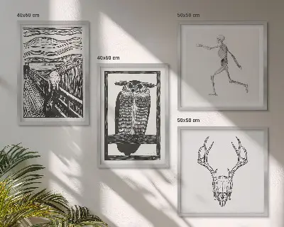 Polyptychon mit Rahmen Motiv Inspiration Schrei Schädel Eule