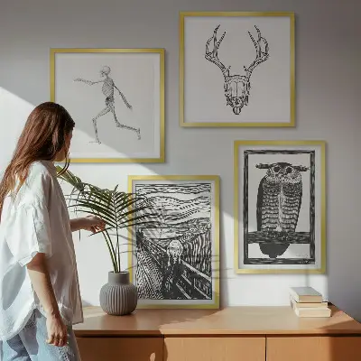 Polyptychon mit Rahmen Motiv Inspiration Schrei Schädel Eule