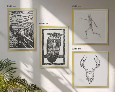 Polyptychon mit Rahmen Motiv Inspiration Schrei Schädel Eule