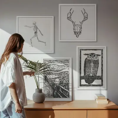 Polyptychon mit Rahmen Motiv Inspiration Schrei Schädel Eule