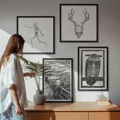 Polyptychon mit Rahmen Motiv Inspiration Schrei Schädel Eule