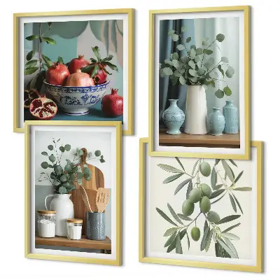 Wanddeko-Set mit grünen Oliven und Eukalyptusmotiven