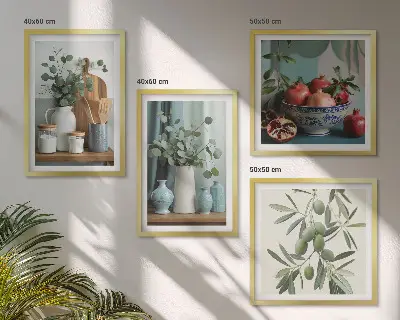 Wanddeko-Set mit grünen Oliven und Eukalyptusmotiven