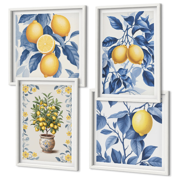 Wanddeko-set Zitronenzweige mit blauen Blättern