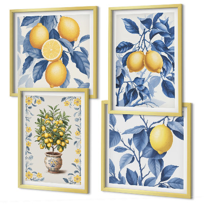 Wanddeko-set Zitronenzweige mit blauen Blättern