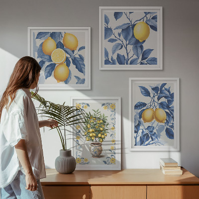 Wanddeko-set Zitronenzweige mit blauen Blättern