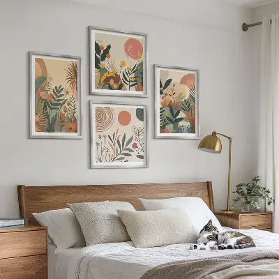Pflanzenmotive in Farben als Polyptychon mit Rahmen