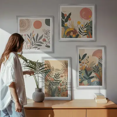 Pflanzenmotive in Farben als Polyptychon mit Rahmen