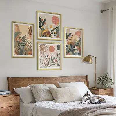 Pflanzenmotive in Farben als Polyptychon mit Rahmen