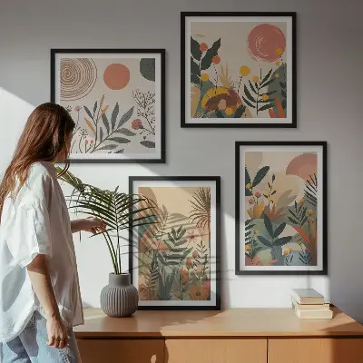 Pflanzenmotive in Farben als Polyptychon mit Rahmen