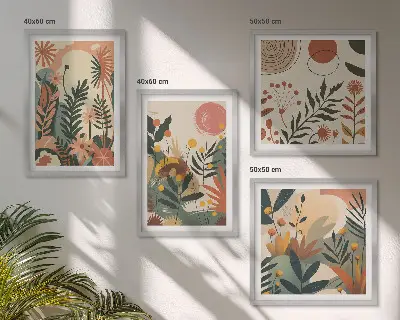 Wanddeko-Set mit pastellfarbenen Pflanzenmustern