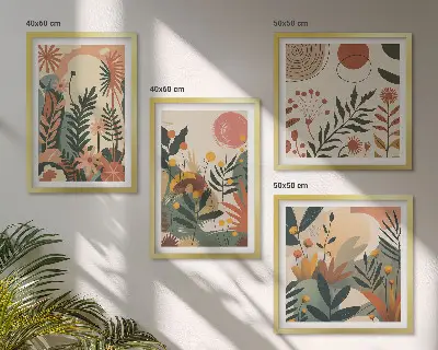 Wanddeko-Set mit pastellfarbenen Pflanzenmustern