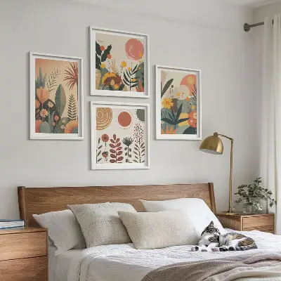 Boho-Pflanzenmuster als Polyptychon mit Rahmen