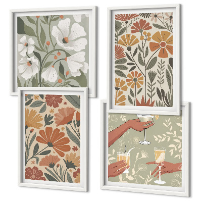 Wanddeko-set Blumenmuster in Orange und Grün