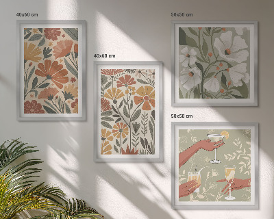 Wanddeko-set Blumenmuster in Orange und Grün