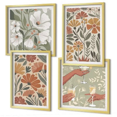 Wanddeko-set Blumenmuster in Orange und Grün