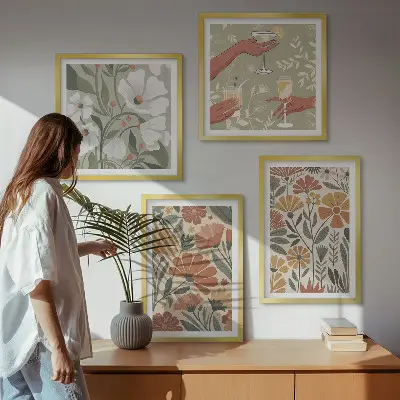 Wanddeko-Set mit Blumenmuster in Orange und Grün