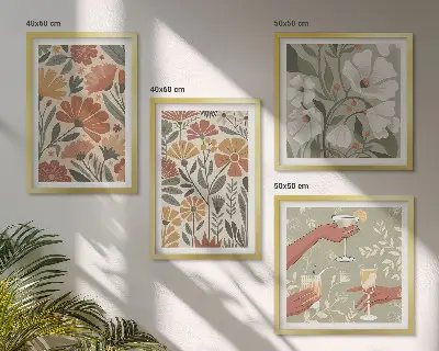 Wanddeko-Set mit Blumenmuster in Orange und Grün