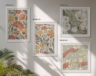 Wanddeko-set Blumenmuster in Orange und Grün