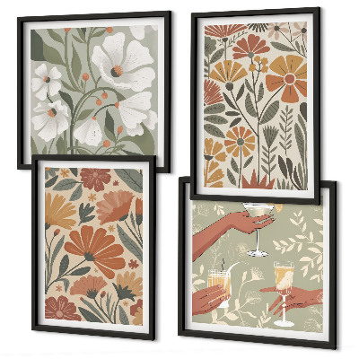 Wanddeko-set Blumenmuster in Orange und Grün