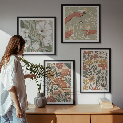 Wanddeko-set Blumenmuster in Orange und Grün