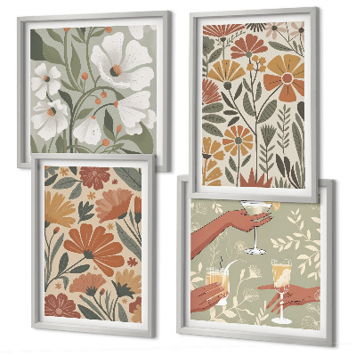 Wanddeko-set Blumenmuster in Orange und Grün