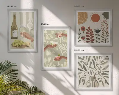 Rustikale Cocktails mit Olivenblüten als Polyptychon mit Rahmen