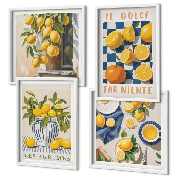 Wanddeko-Set mit retro gelben Zitrusfrüchten