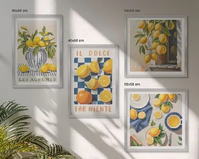 Wanddeko-Set mit retro gelben Zitrusfrüchten