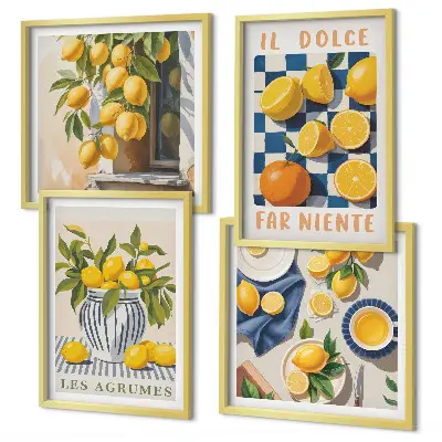 Wanddeko-Set mit retro gelben Zitrusfrüchten