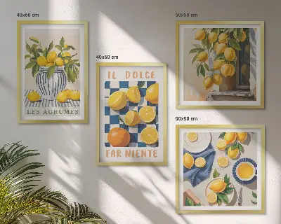 Wanddeko-Set mit retro gelben Zitrusfrüchten