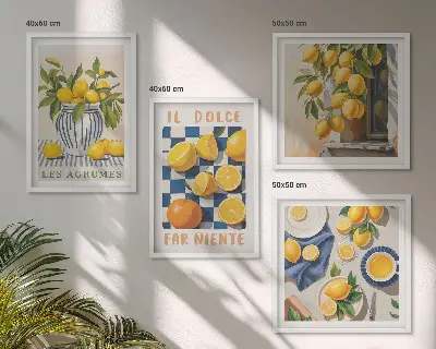 Wanddeko-Set mit retro gelben Zitrusfrüchten