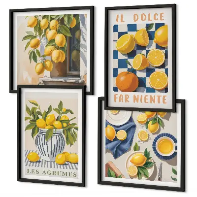 Wanddeko-Set mit retro gelben Zitrusfrüchten