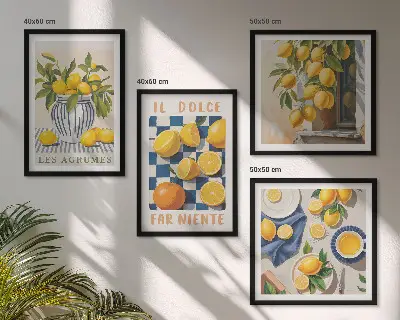 Wanddeko-Set mit retro gelben Zitrusfrüchten