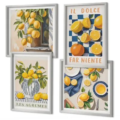 Wanddeko-Set mit retro gelben Zitrusfrüchten