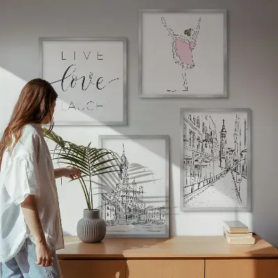 Wanddeko-Set stilvolle Grafik mit Ballerina-Architektur